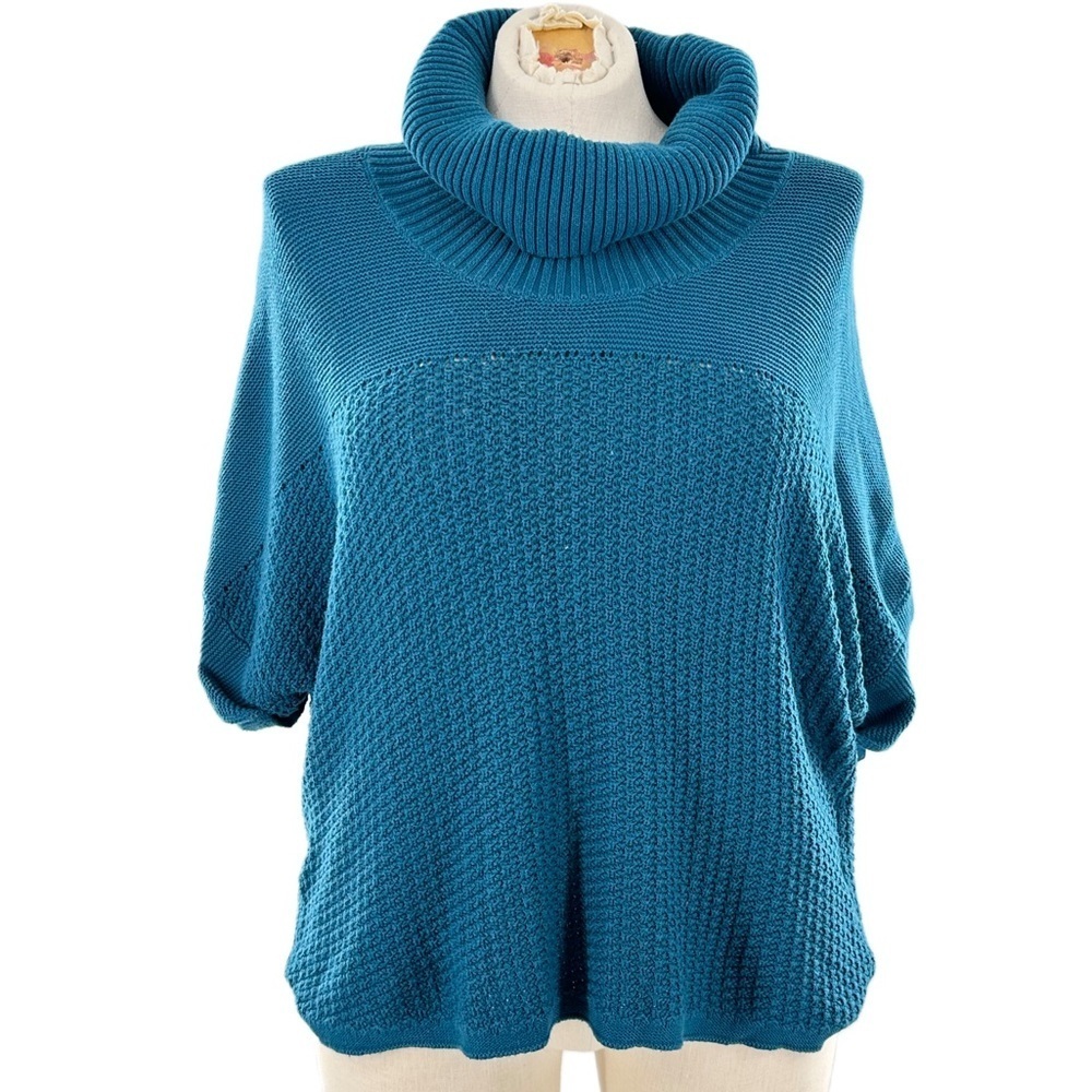 Coldwater Creek knit dolman sleeve sweater size 1X 18 blue teal turtleneck